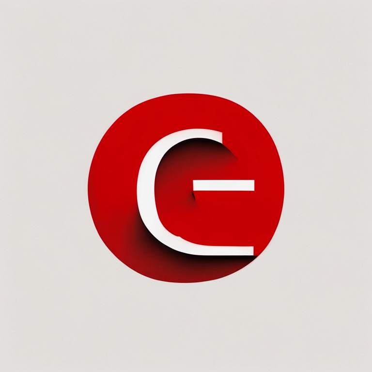 a minimalist logo with a bold red letter G in Times New Roman font