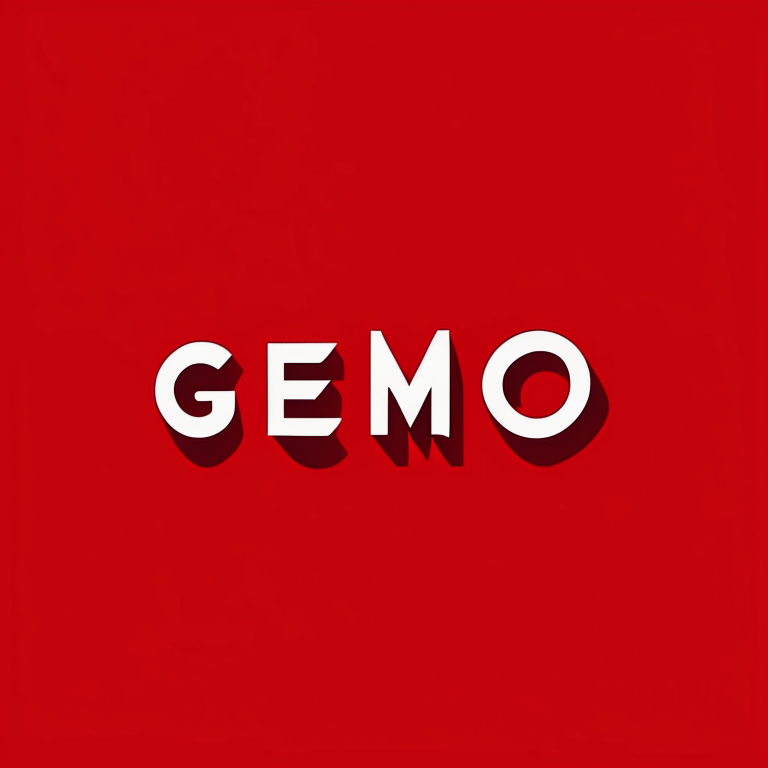 a minimalist logo with the word Genmo in bold red letters in a sans-serif font