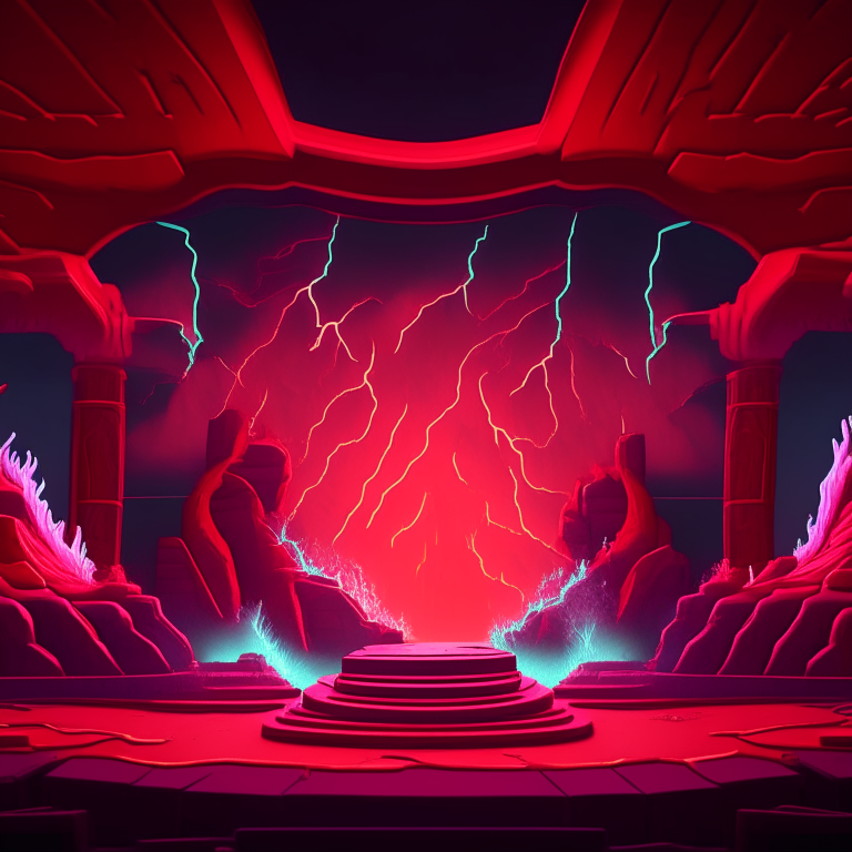 an image of a stage in the style of #screenshotsaturday, coralpunk, lightningwave, celestialpunk, and Joseph Ducreux. The image is rendered in 32K UHD resolution and has a light crimson color scheme.