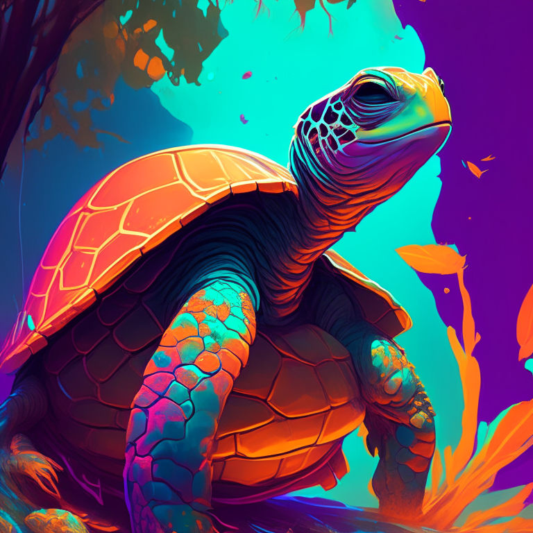 a realistic digital art of a psychedelic turtle in the style of Artgerm, Gerald Brom, Atey Ghailan and Mike Mignola, with vibrant colors, hard shadows, strong rim light, plain background, comic cover art, trending on Artstation, 8k