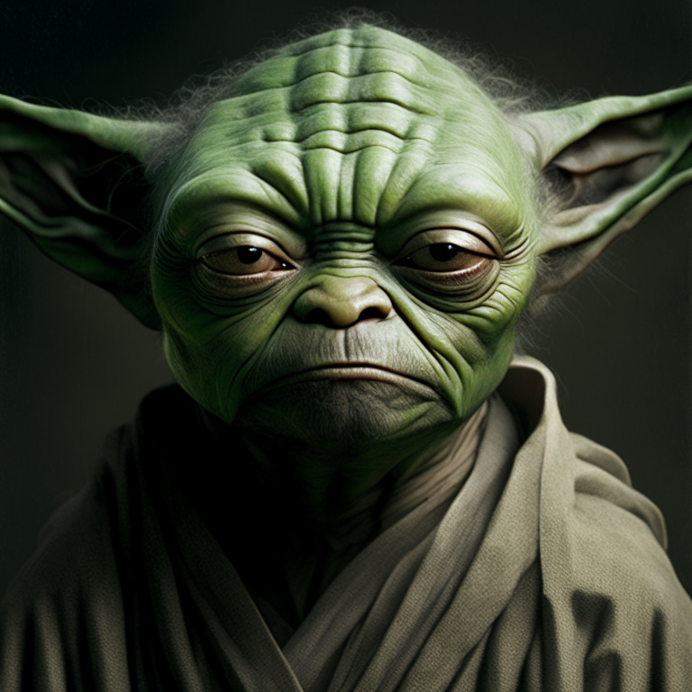 a headshot of Yoda, looking stern and serious