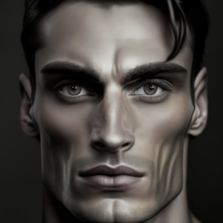 a headshot of a man with a chiseled jawline and piercing eyes