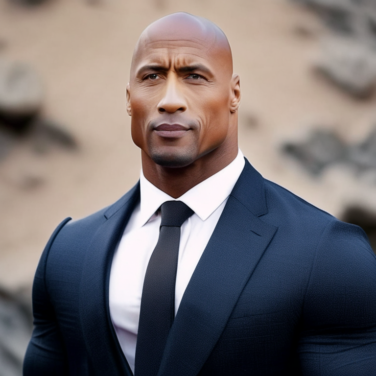Dwayne Johnson in a suit and tie, looking sharp and confident