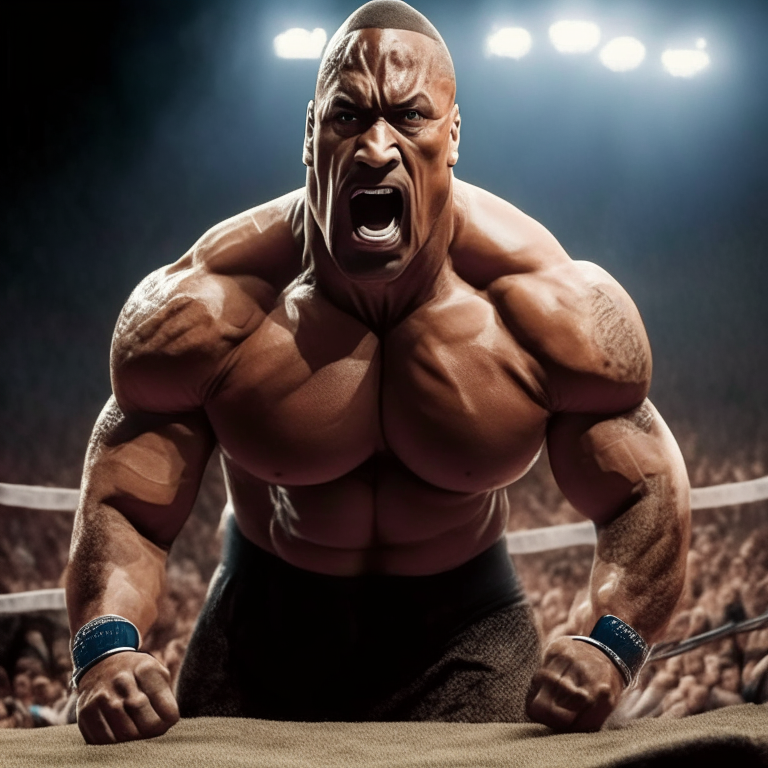 Dwayne Johnson in a wrestling ring, ready to fight