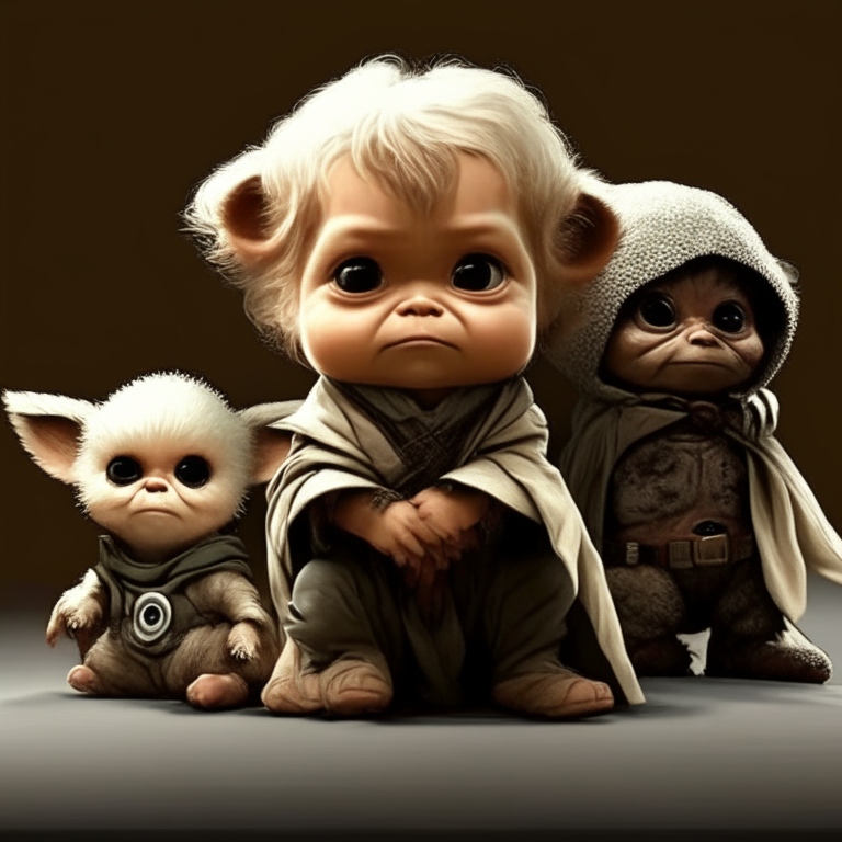 baby yoda, baby darth vader, baby chewbacca and baby han solo at school. very cute. chibi characters