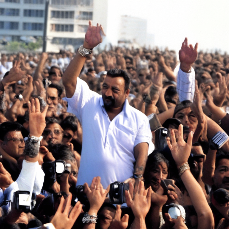 Sanjay Dutt waving at a crowd