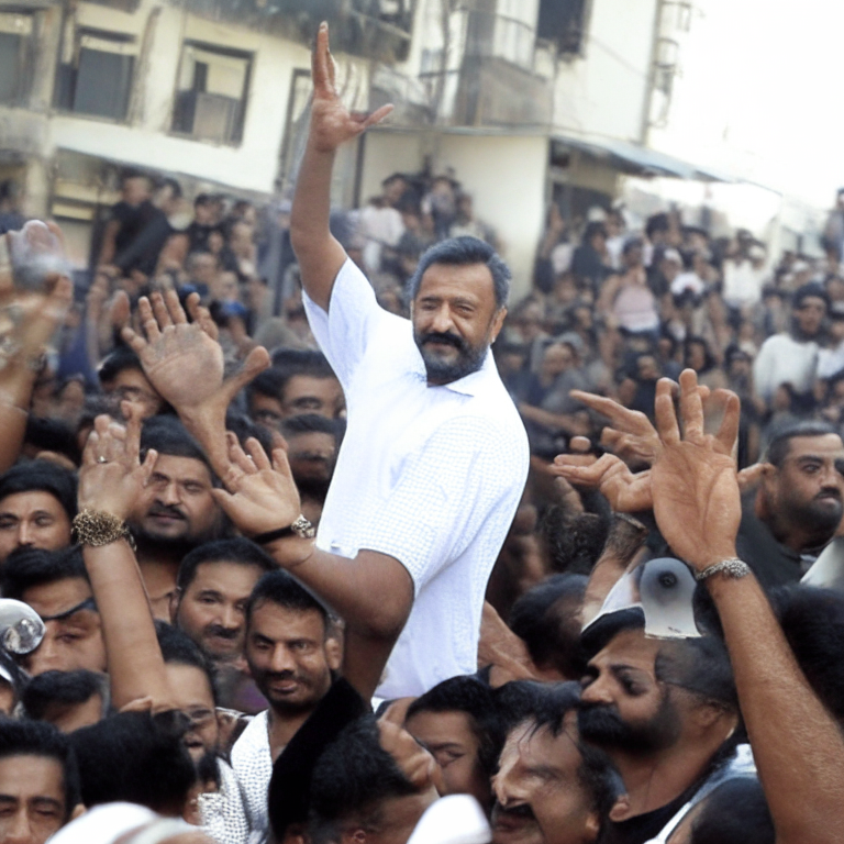 Sanjay Dutt waving at a crowd of fans