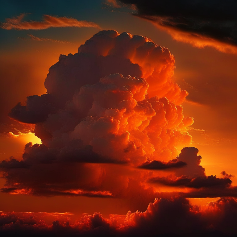 an orange sunset with fluffy clouds
