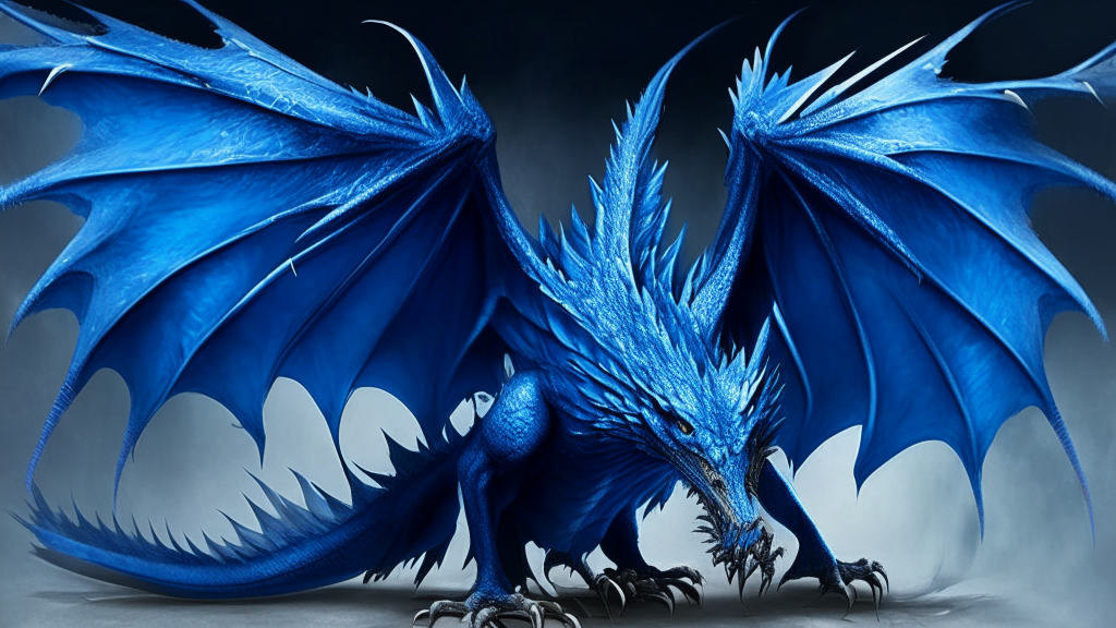 a blue dragon with massive wings and sharp claws