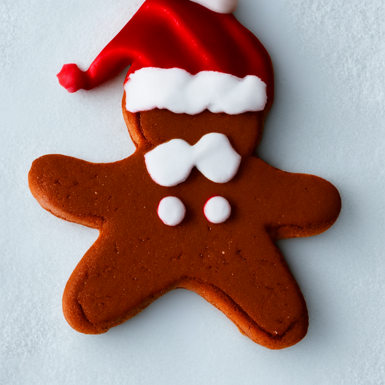 a gingerbread man cookie with a Santa hat