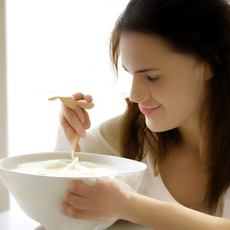 a young woman eating curd