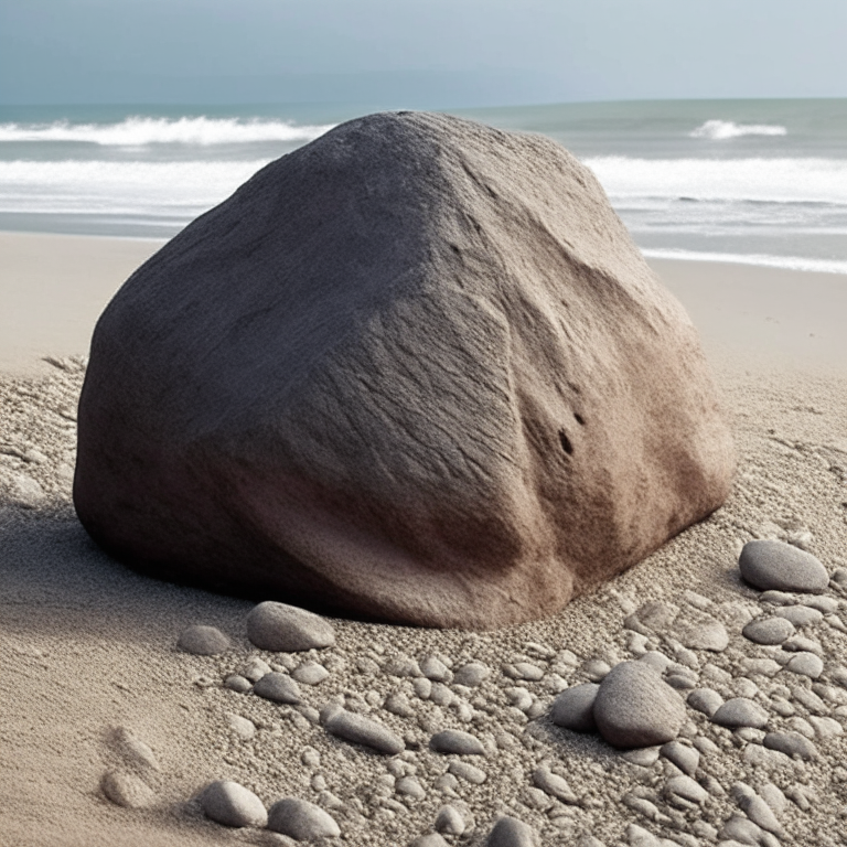 a rock on a beach that looks like Dwayne Johnson