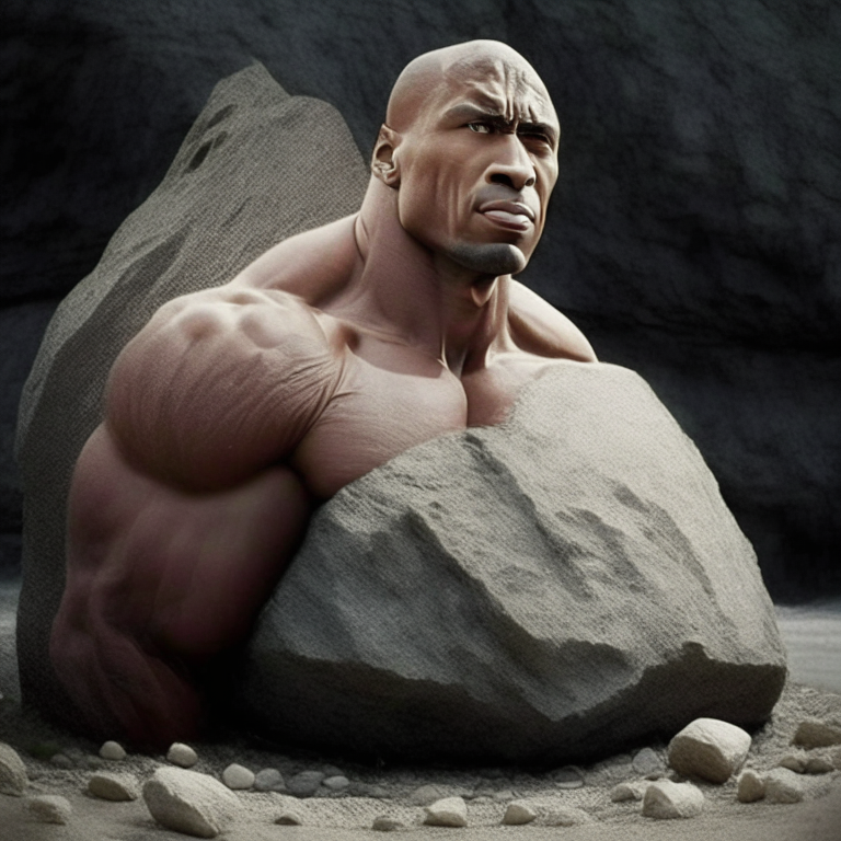 Dwayne The Rock Johnson carved out of a big rock