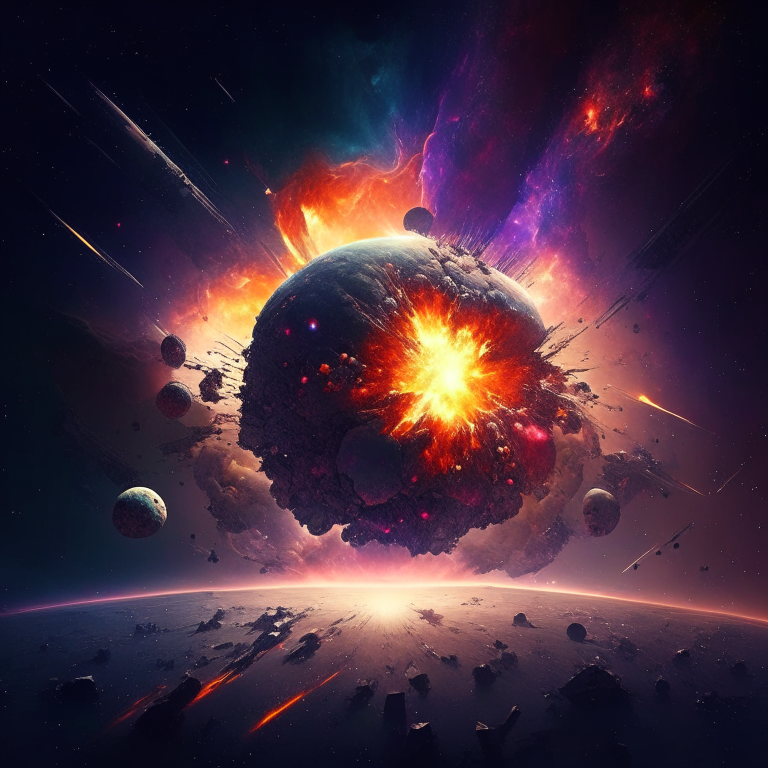 an unstable universe with nuclear explosions, where stars collide and planets are destroyed
