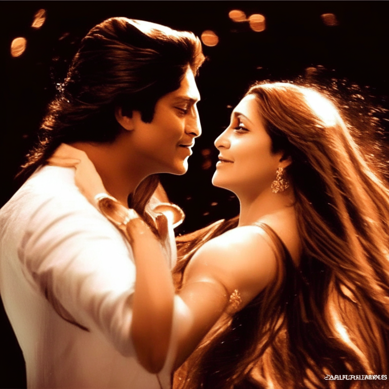 Shahrukh Khan and Kareena Kapoor dancing together in a romantic and dreamy setting