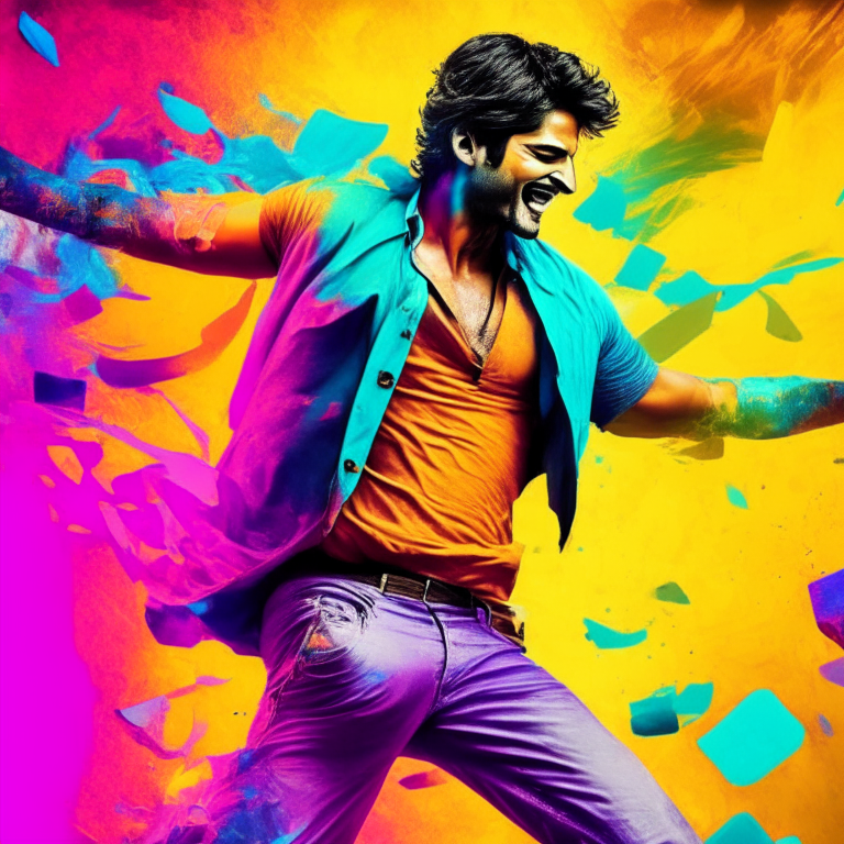 Sushant Singh Rajput dancing in a colorful and vibrant setting