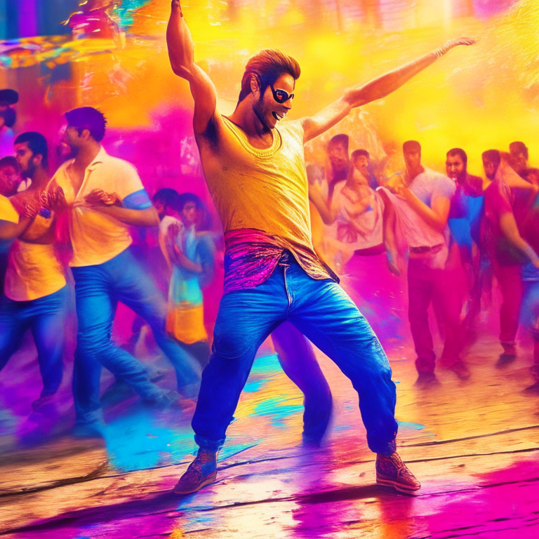 Varun Dhawan dancing in a colorful and vibrant setting