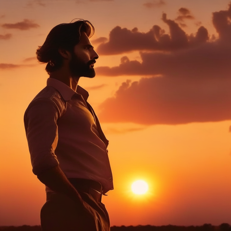 Shahid Kapoor in the iconic Kabir Singh pose, with a dramatic sunset in the background