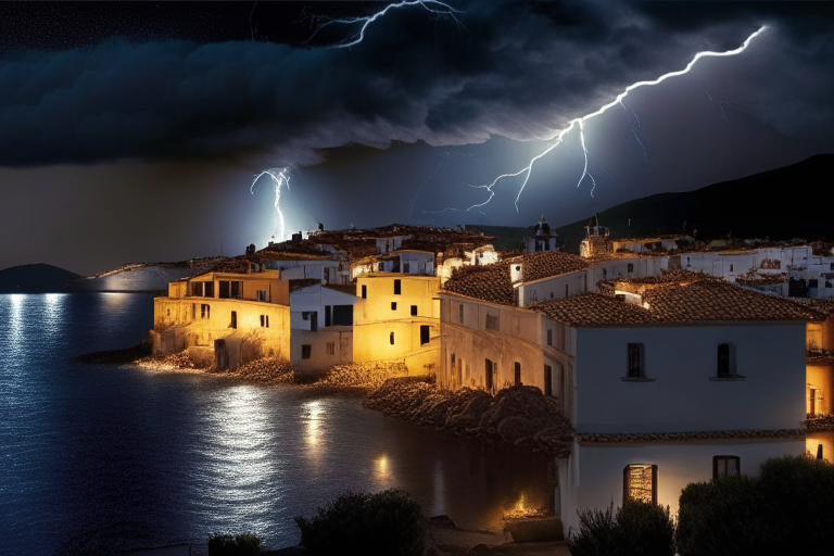 Cadaques at night with lightning
