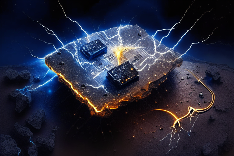 an electronic circuit on a meteorite with lightning