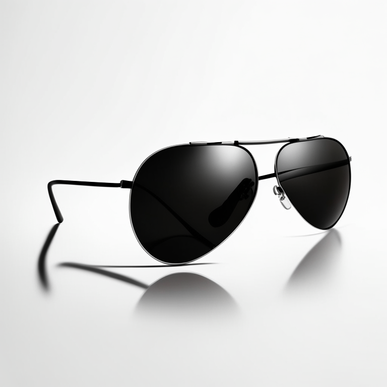a pair of black aviator sunglasses on a white background