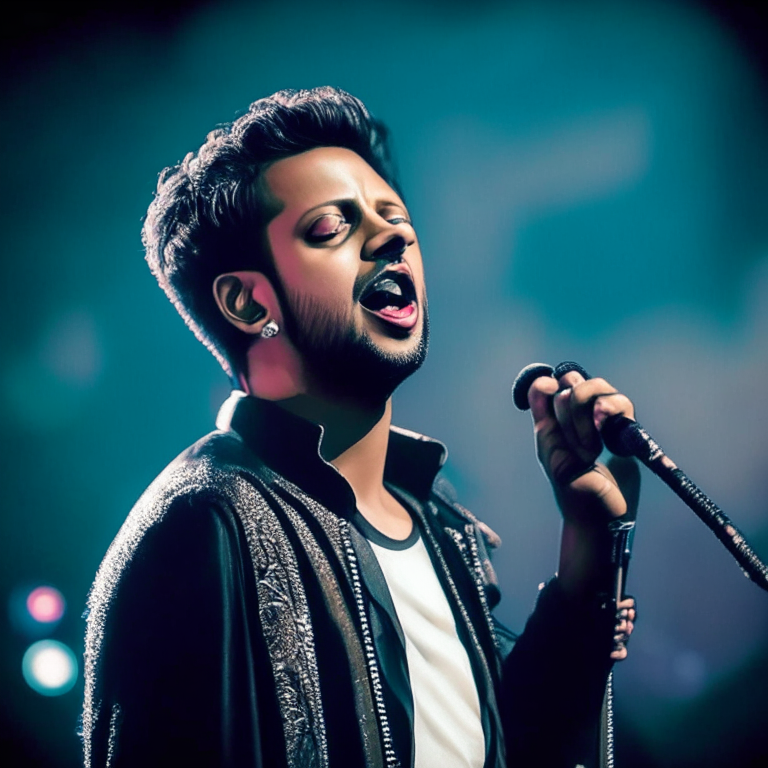 Atif Aslam singing on stage with a microphone in his hand