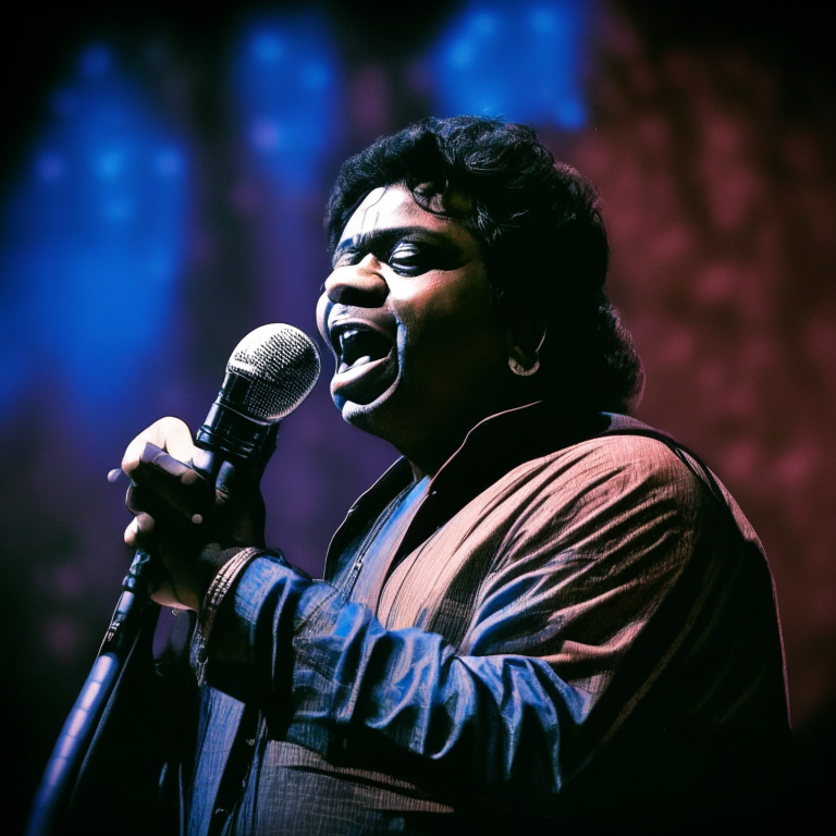 Krishnakumar Kunnath singing on stage with a microphone in his hand