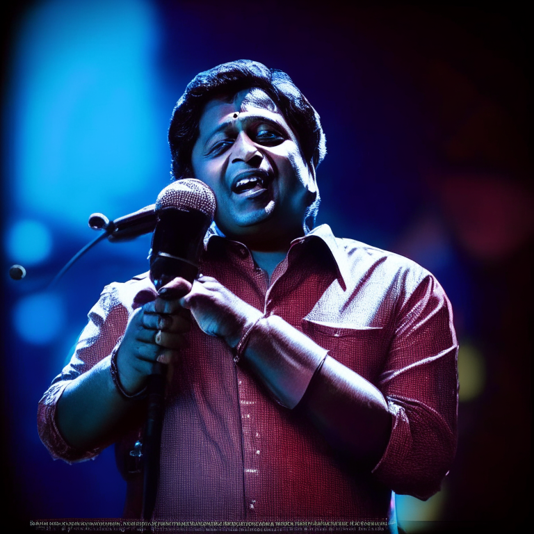 Krishnakumar Kunnath singing on stage with a microphone in his hand