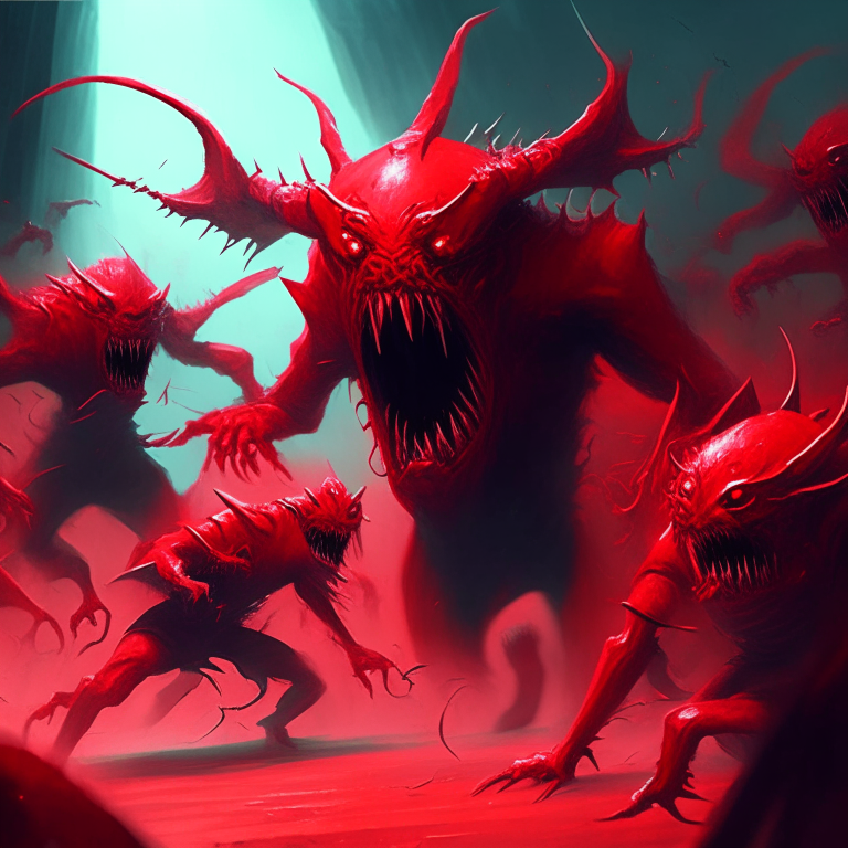 Red-clad monsters attacking