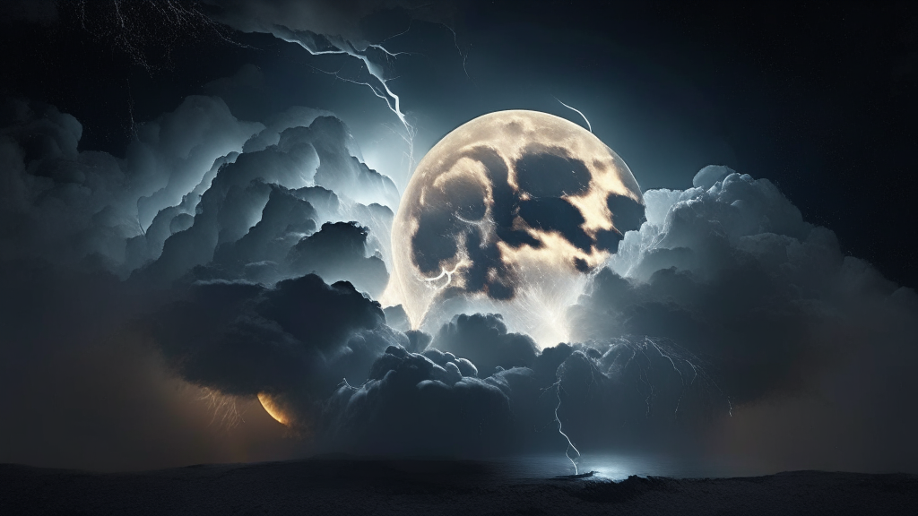 a storm with lightning on a photorealistic moon