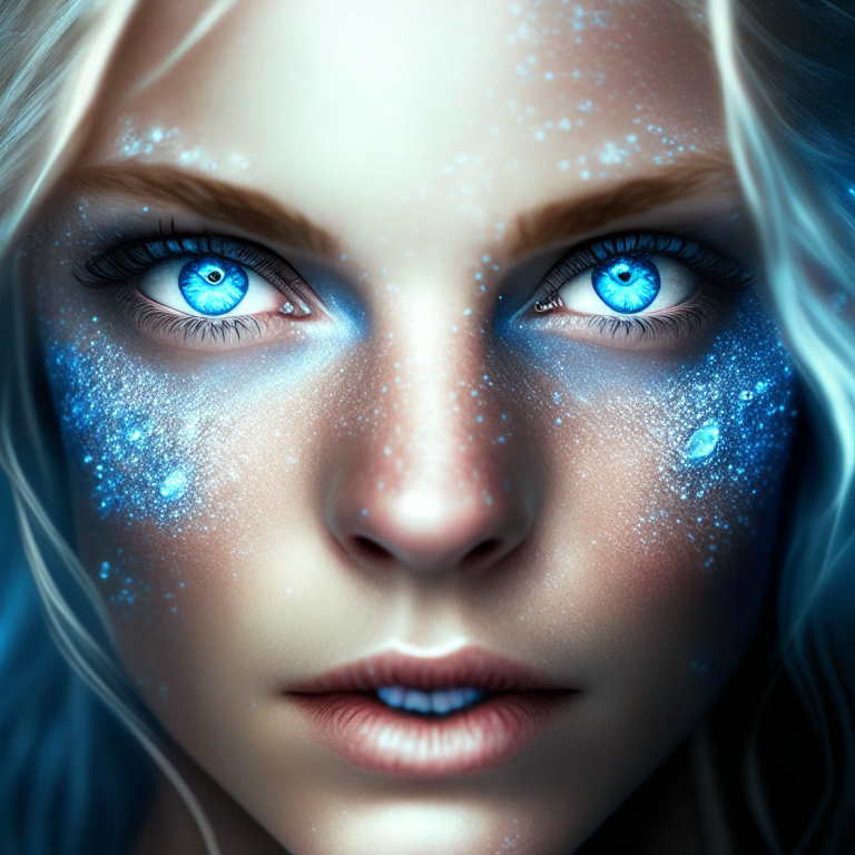 a woman with sparkling blue eyes