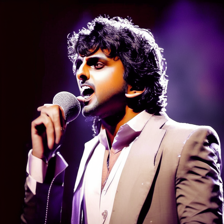 Sonu Nigam singing on stage with a microphone in his hand
