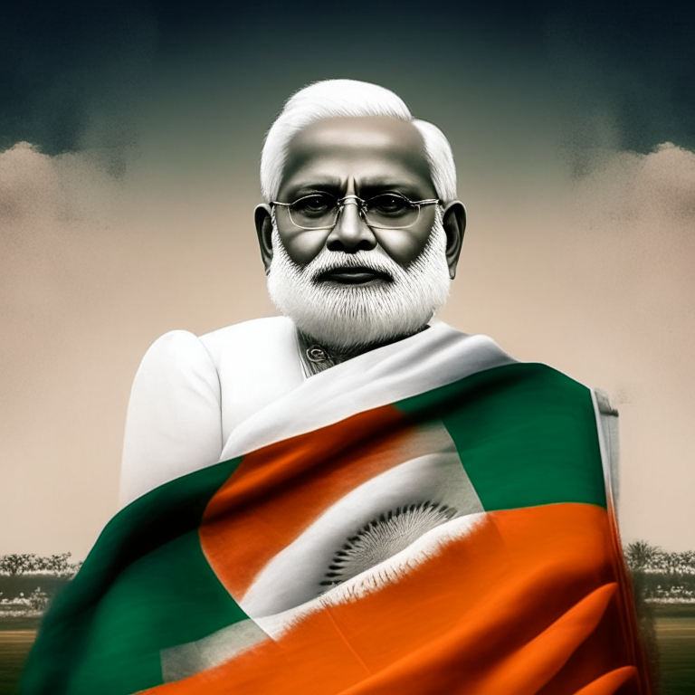 Narendra Modi with the Indian flag in the background
