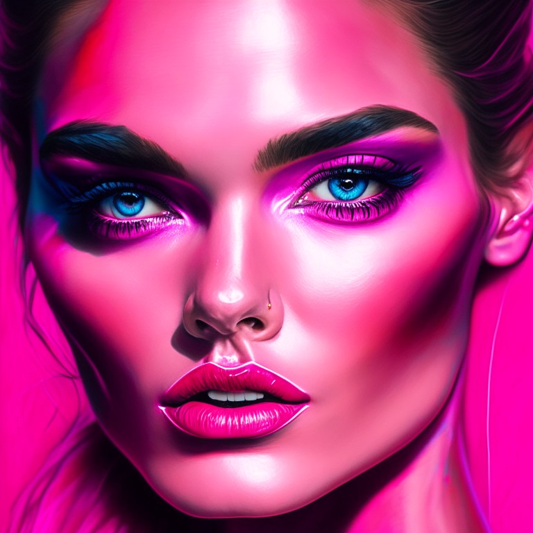 a gouache painting of a beauty model with ultra-detailed hot pink makeup and beautiful eyes, posing for a glamorous photoshoot