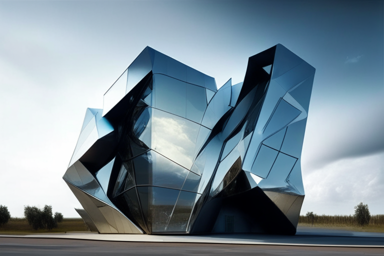 a futuristic building with a folding facade made of metal and glass