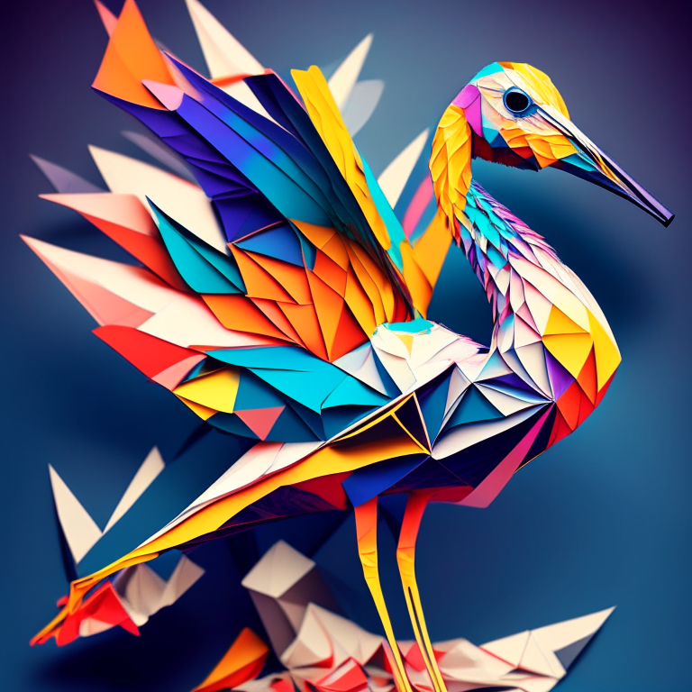 a beautiful and intricate origami crane with a vibrant and colorful pattern