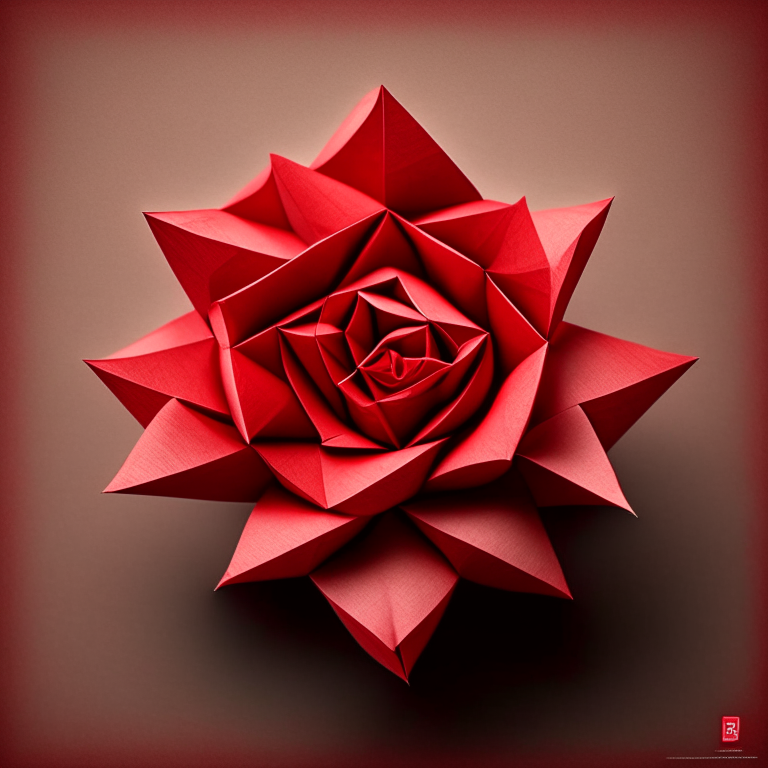 a realistic origami Kawasaki rose with a red paper texture
