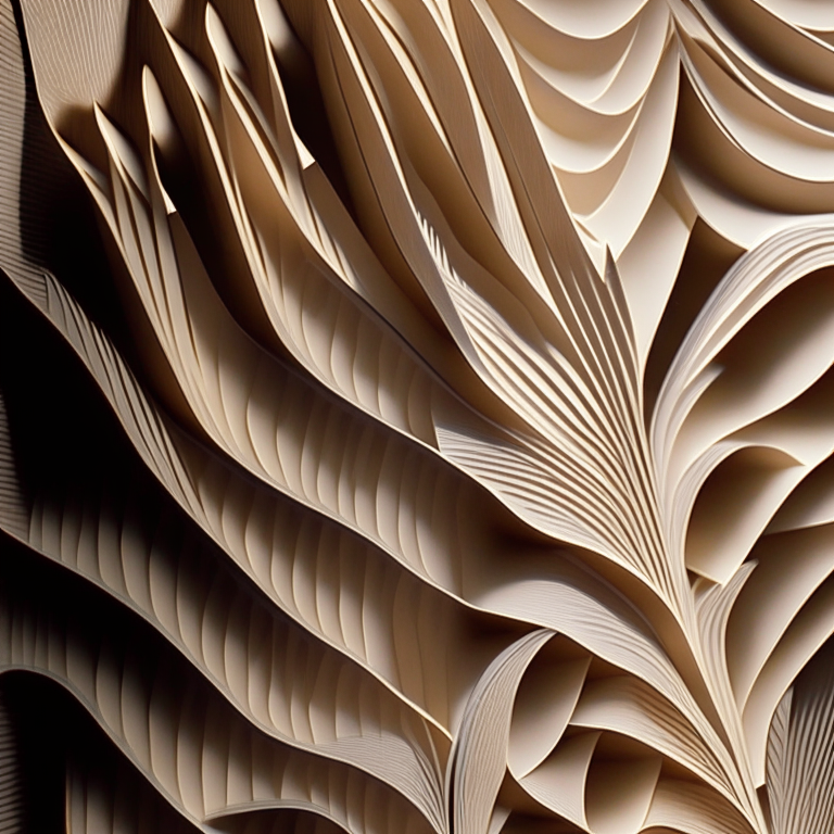 a close-up of a pleated paper design by Eric Gjerde, with intricate folds and shadows creating a mesmerizing pattern