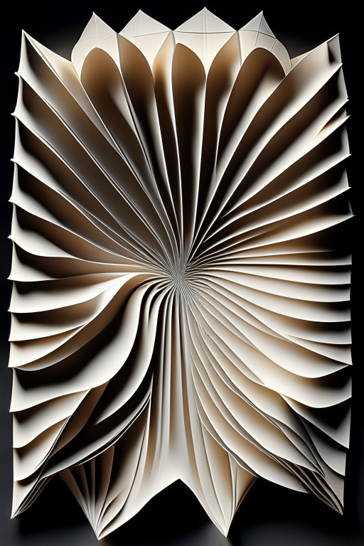 a portrait of a pleated paper design by Eric Gjerde, with intricate folds and shadows creating a mesmerizing pattern