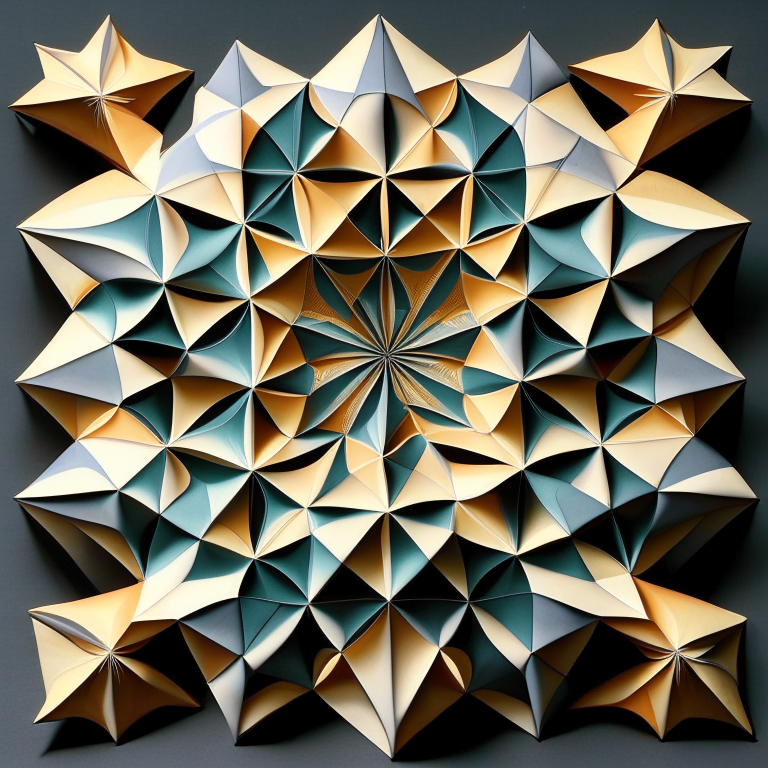 an origami pleated tessellation with a star pattern, tessellated and repeated multiple times