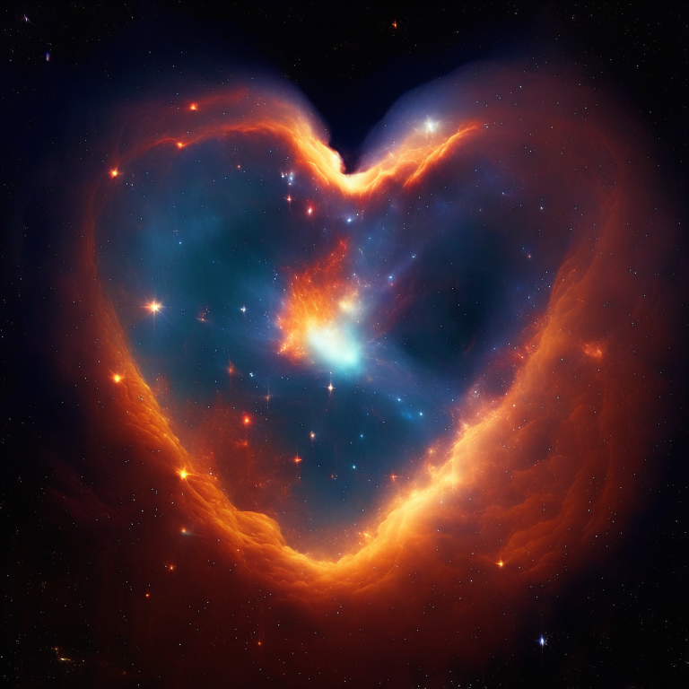 a glowing heart-shaped nebula in space