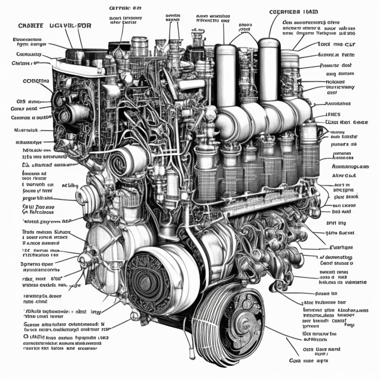 a black and white diagram of an internal combustion engine with labels for each component