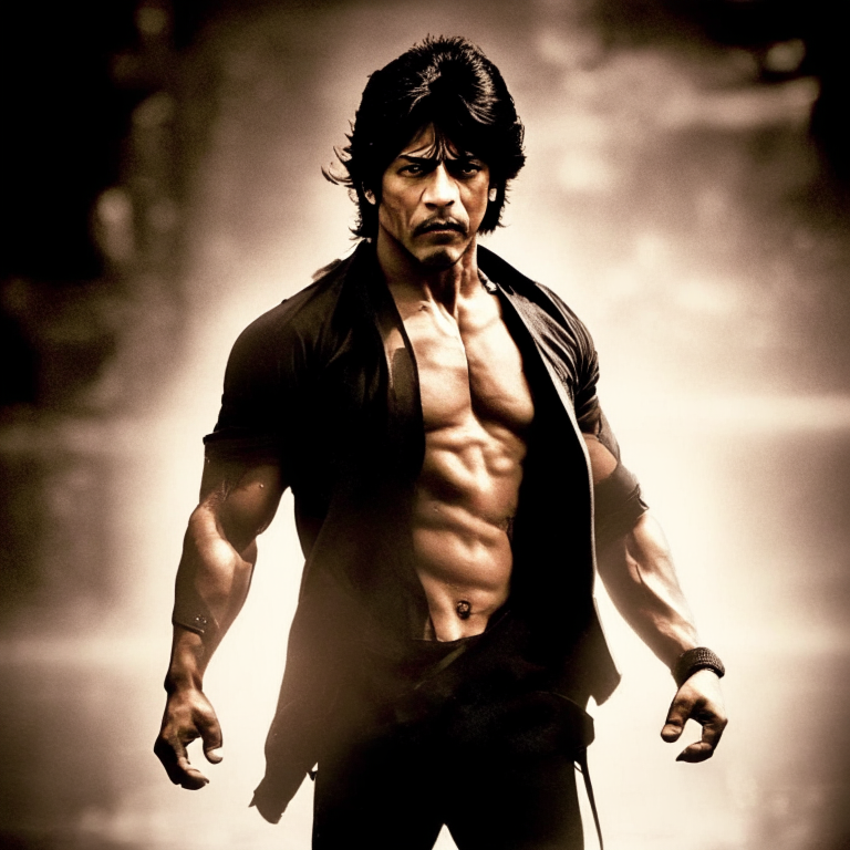 Shahrukh Khan in a dramatic movie pose