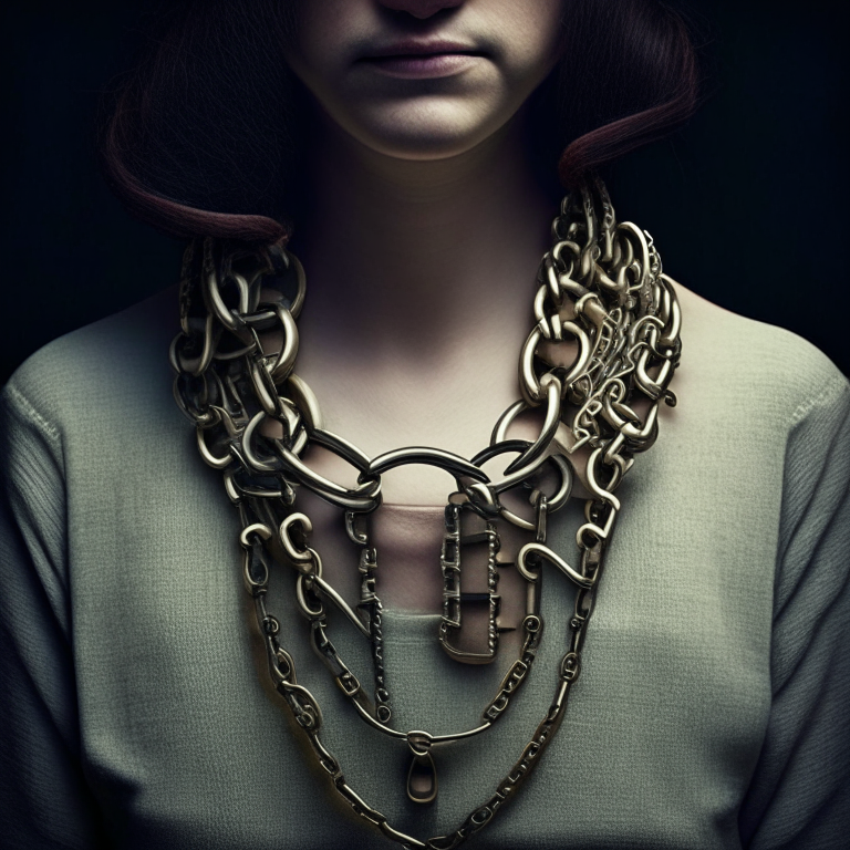 a person wearing a necklace made of locks