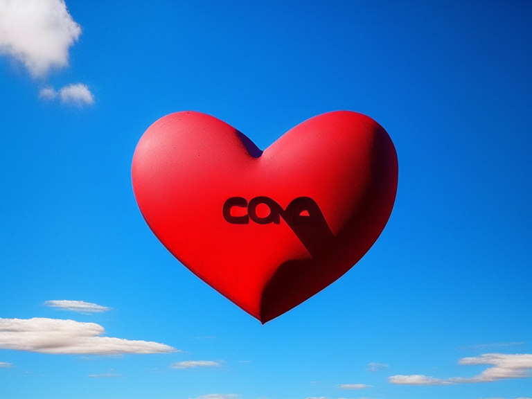 a red heart between a blue sky and the word 'ena' in the background