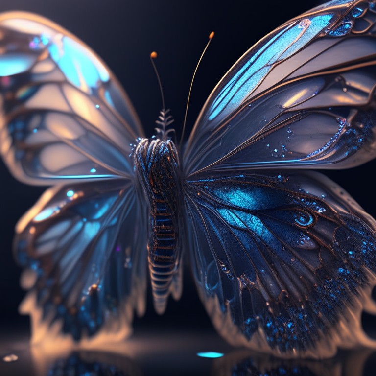 a beautiful fantasy butterfly with contrasting liquid transparent wings, highly detailed, intricate design, intricate detail, hyper realistic, high definition, extremely detailed, ultra realistic, cinematic lighting, UHD 3D, Vray render, cinematic, HDR, photorealistic, and 8K resolution