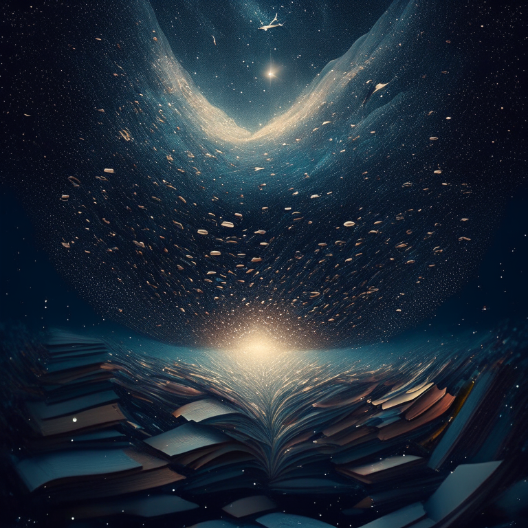 A sea of knowledge, with a multitude of questions and needs floating like stars in the vast expanse.