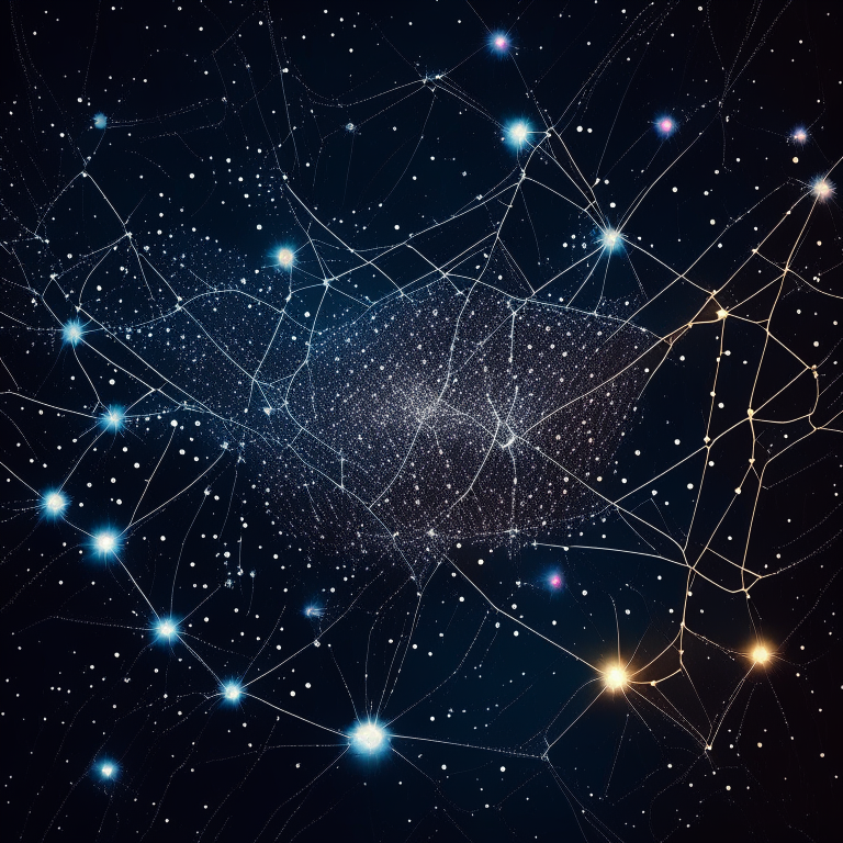 A vast ocean of data and information, with countless data points shimmering like stars in the night sky. The data points are connected by lines, forming a complex network of knowledge.