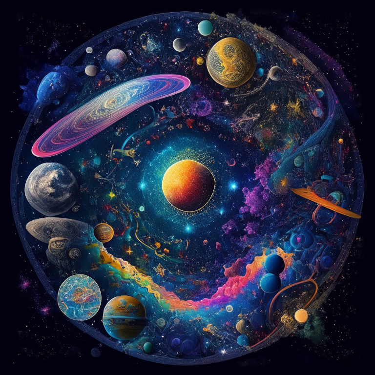 A universe of knowledge and information, with endless possibilities and opportunities waiting to be explored. The universe is represented by a colorful map, with different regions representing different fields of knowledge. The map is surrounded by a galaxy of stars, representing the infinite possibilities of discovery.