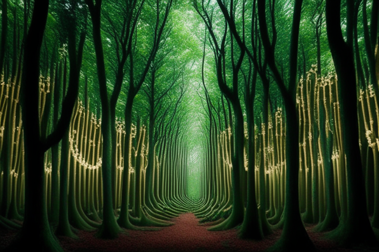 a forest filled with singing trees that put on a musical performance every day